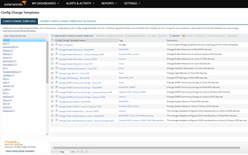 screenshot of SolarWinds Network Configuration Manager